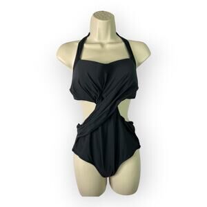 Mermaid Anthro Medium Black Criss Cross Open Back One Piece Bathing Suit Black